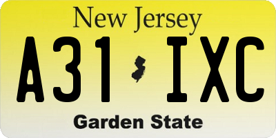NJ license plate A31IXC