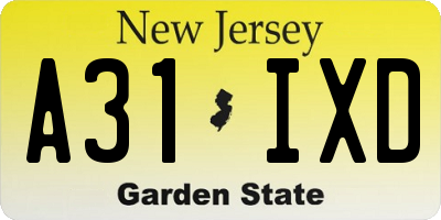 NJ license plate A31IXD