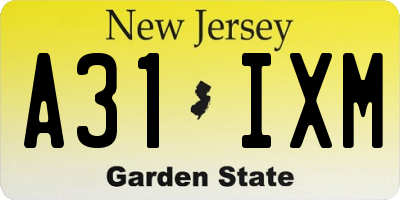 NJ license plate A31IXM