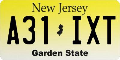 NJ license plate A31IXT