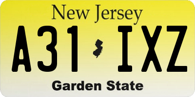NJ license plate A31IXZ
