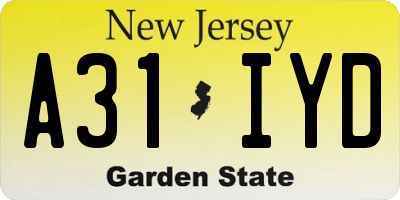 NJ license plate A31IYD