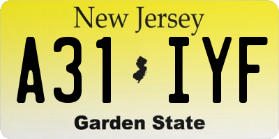 NJ license plate A31IYF