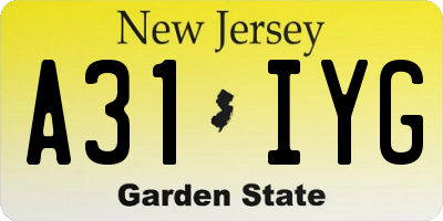 NJ license plate A31IYG