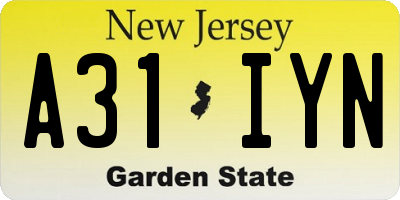 NJ license plate A31IYN