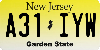 NJ license plate A31IYW