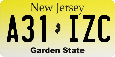 NJ license plate A31IZC