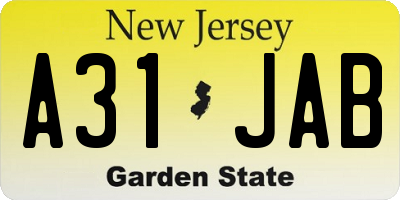 NJ license plate A31JAB