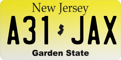 NJ license plate A31JAX