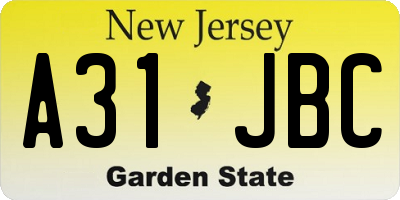 NJ license plate A31JBC