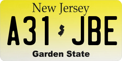 NJ license plate A31JBE