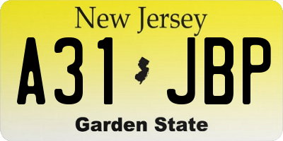 NJ license plate A31JBP