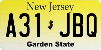 NJ license plate A31JBQ
