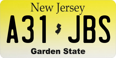 NJ license plate A31JBS