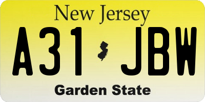 NJ license plate A31JBW