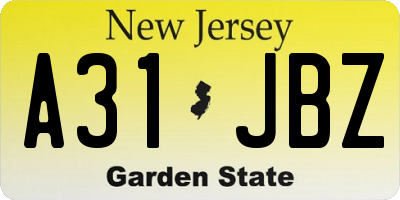 NJ license plate A31JBZ