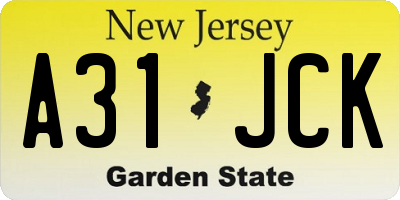 NJ license plate A31JCK