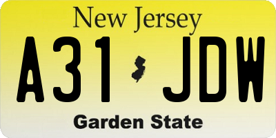 NJ license plate A31JDW