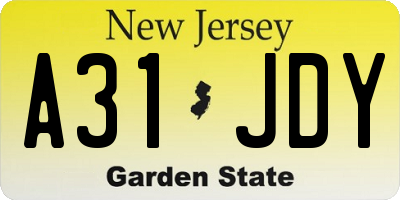 NJ license plate A31JDY