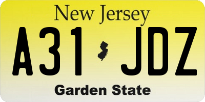 NJ license plate A31JDZ
