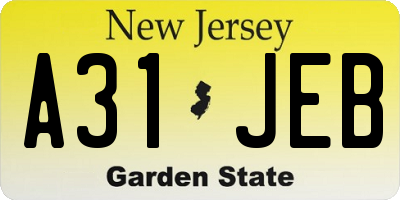NJ license plate A31JEB