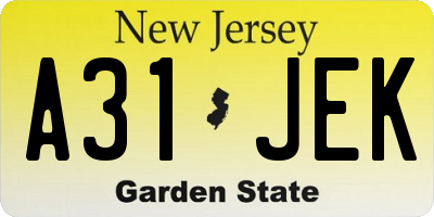 NJ license plate A31JEK