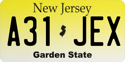 NJ license plate A31JEX
