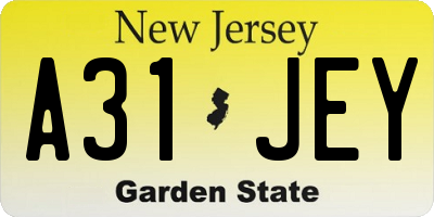 NJ license plate A31JEY