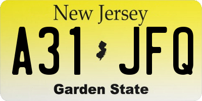 NJ license plate A31JFQ
