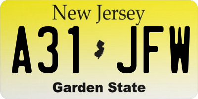 NJ license plate A31JFW