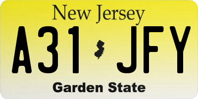 NJ license plate A31JFY