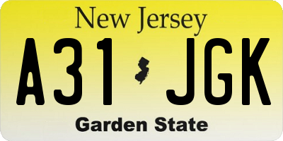NJ license plate A31JGK