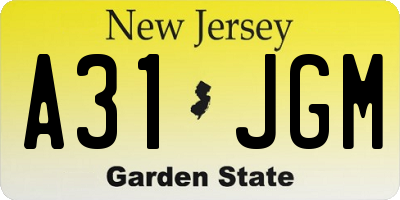 NJ license plate A31JGM
