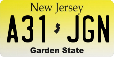 NJ license plate A31JGN