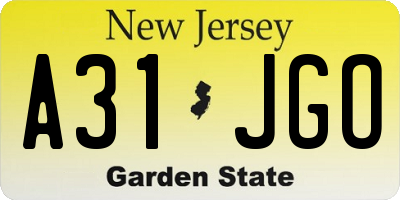NJ license plate A31JGO