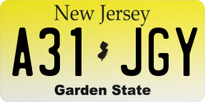 NJ license plate A31JGY