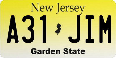 NJ license plate A31JIM