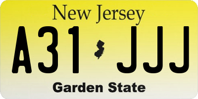 NJ license plate A31JJJ