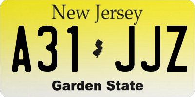 NJ license plate A31JJZ