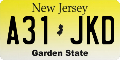 NJ license plate A31JKD
