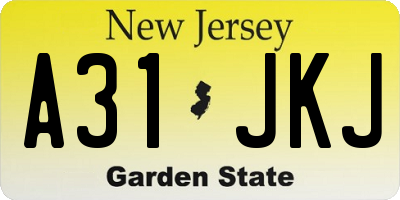 NJ license plate A31JKJ