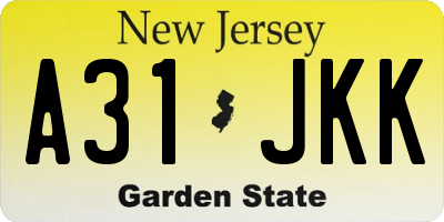 NJ license plate A31JKK