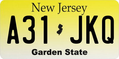 NJ license plate A31JKQ