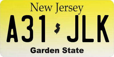 NJ license plate A31JLK
