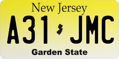 NJ license plate A31JMC