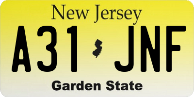 NJ license plate A31JNF