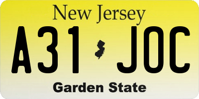NJ license plate A31JOC
