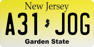 NJ license plate A31JOG