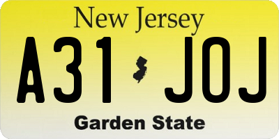 NJ license plate A31JOJ