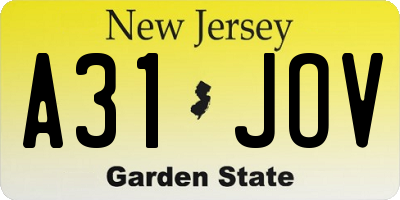 NJ license plate A31JOV
